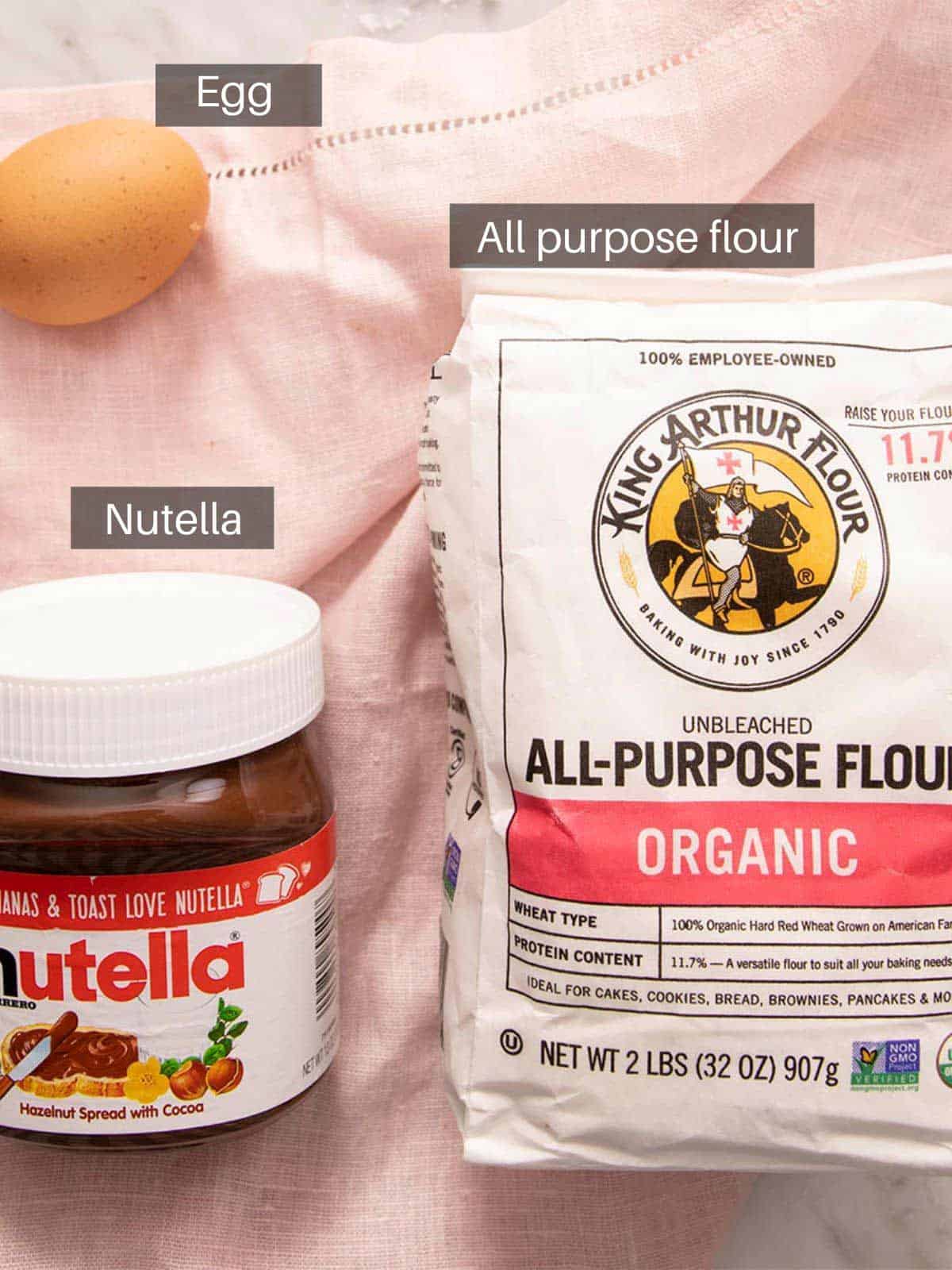 An overhead shot of all the ingredients you need to make nutella cookies