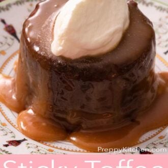 A pinterest graphic of sticky toffee pudding