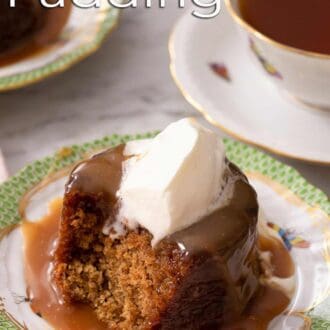 A pinterest graphic of sticky toffee pudding