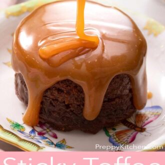 A pinterest graphic of sticky toffee pudding