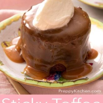 A pinterest graphic of sticky toffee pudding