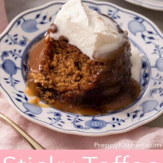 A pinterest graphic of sticky toffee pudding