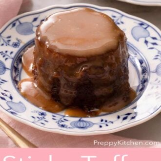 A pinterest graphic of sticky toffee pudding