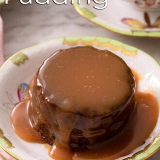 A pinterest graphic of sticky toffee pudding
