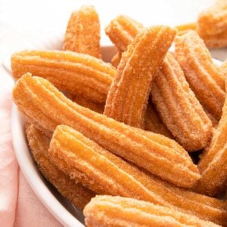 A pinterest graphic for homemade churros