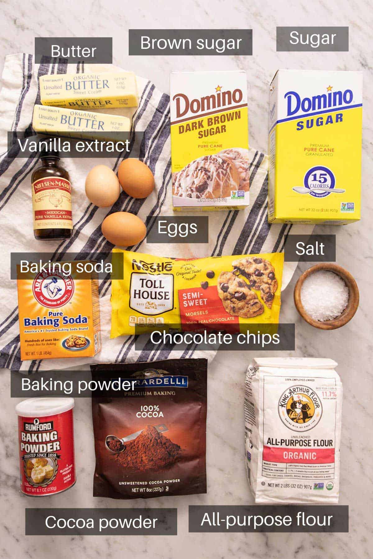 An overhead shot of all the ingredients you need to make brookies