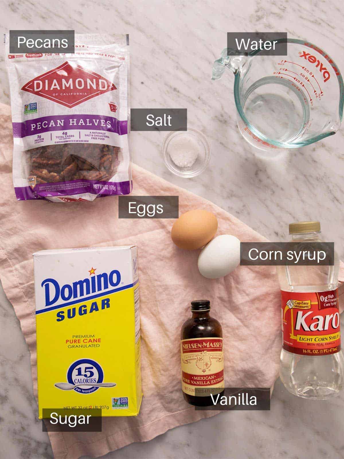 An overhead shot of all the ingredients you need to make divinity candy.
