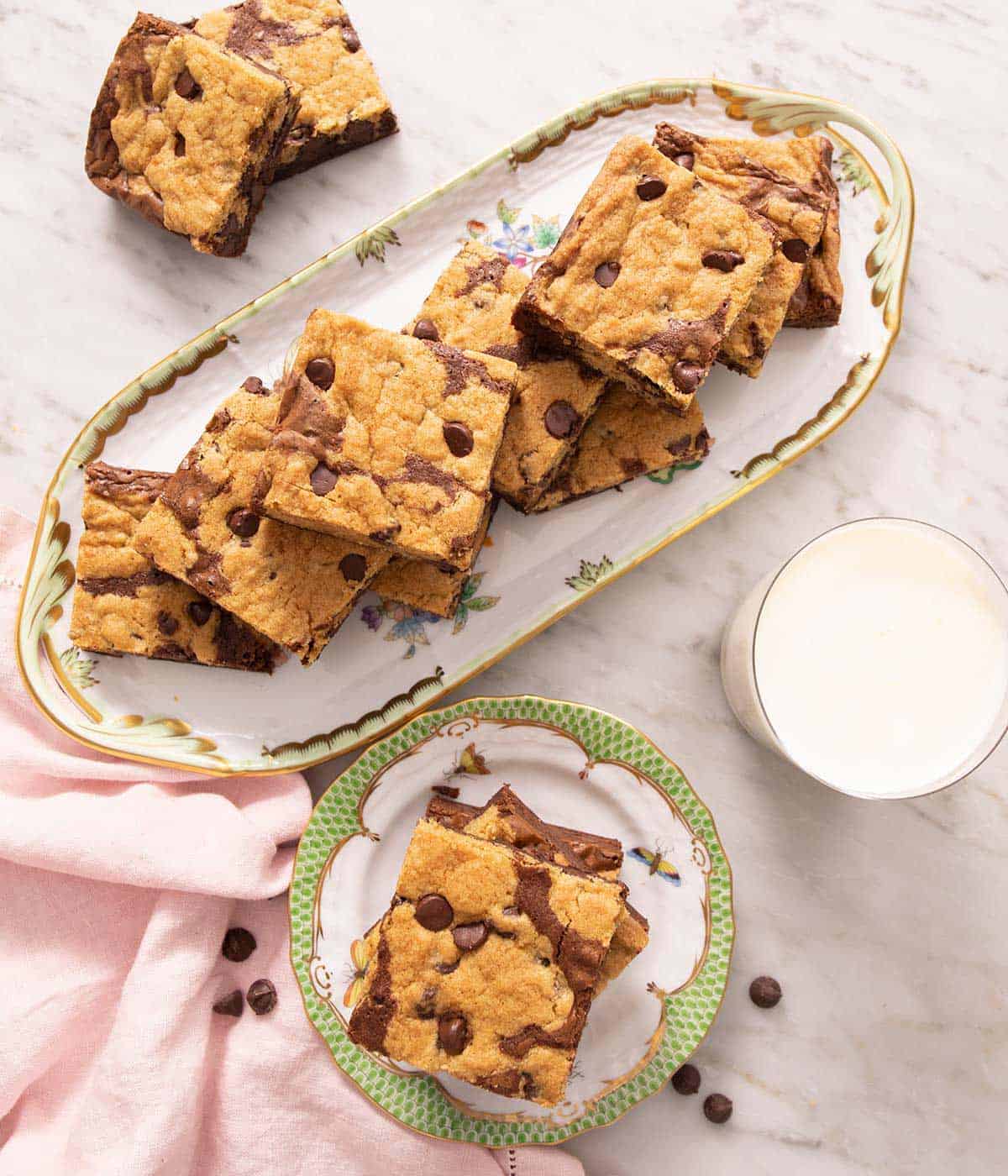 An overhead shot of brookies on a serving plate