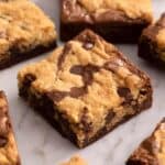 A close up of brookies on a marble surface