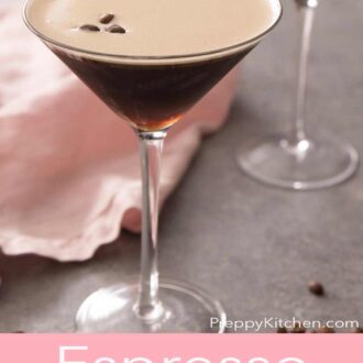Pinterest graphic showing an espresso martini with another in the background.