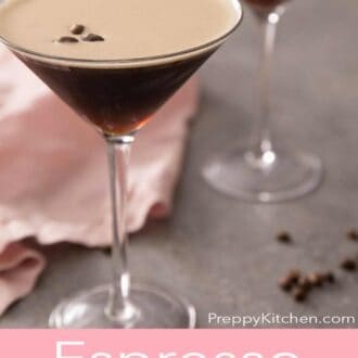 Pinterest graphic showing two espresso martinis.