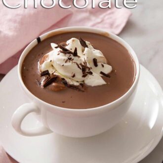 A pinterest graphic of a mug of hot chocolate.