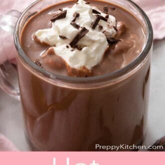 A pinterest graphic of a mug of hot chocolate.