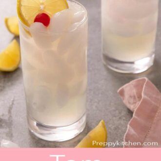 A Pinterest graphic of a Tom Collins cocktail