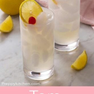 A Pinterest graphic of a Tom Collins cocktail