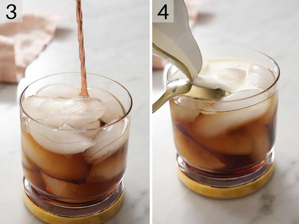 Add cream to a White Russian cocktail