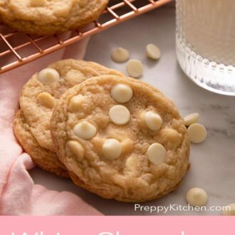 A pinterest graphic of white chocolate chip cookies