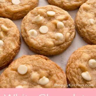A pinterest graphic of white chocolate chip cookies