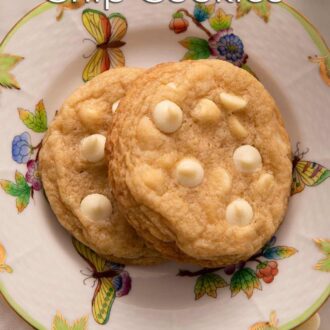 A pinterest graphic of white chocolate chip cookies