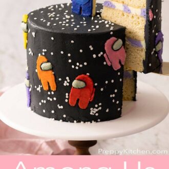 A pinterest graphic for an Among Us Cake