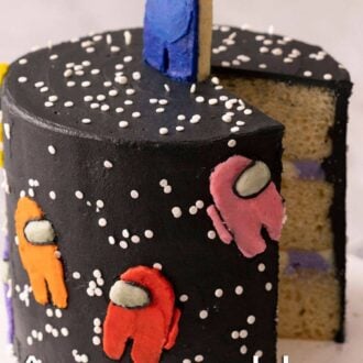 A pinterest graphic for an Among Us Cake