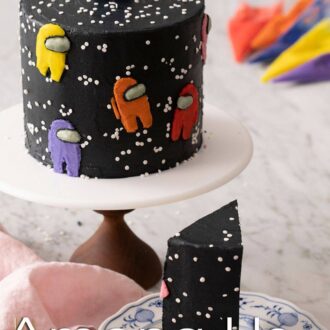 A pinterest graphic for an Among Us Cake