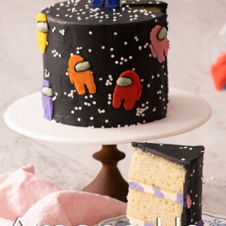 A pinterest graphic for an Among Us Cake