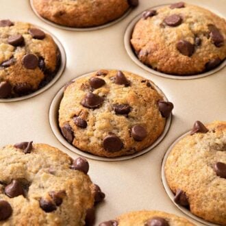 A pinterest graphic of banana chocolate chip muffins