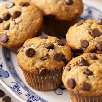 A pinterest graphic of banana chocolate chip muffins