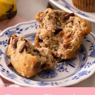 A pinterest graphic of banana chocolate chip muffins