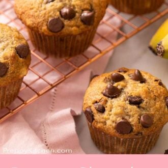 A pinterest graphic of banana chocolate chip muffins