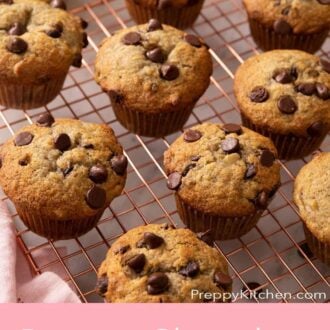 A pinterest graphic of banana chocolate chip muffins