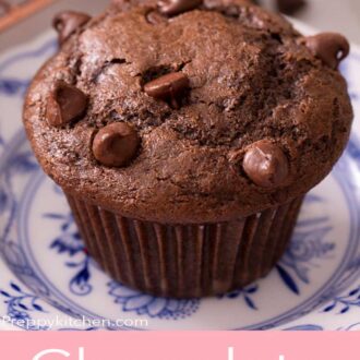 A pinterest graphic of chocolate muffins