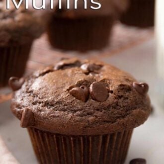 A pinterest graphic of chocolate muffins