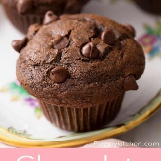 A pinterest graphic of chocolate muffins