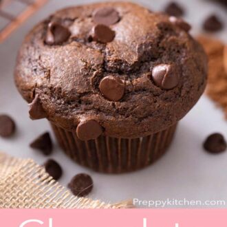 A pinterest graphic of chocolate muffins