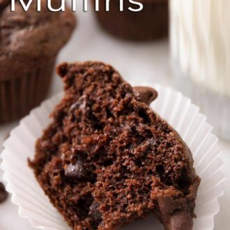 A pinterest graphic of chocolate muffins