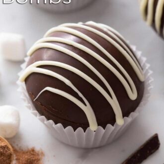 A pinterest graphic of hot chocolate bombs