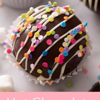 A pinterest graphic of hot chocolate bombs