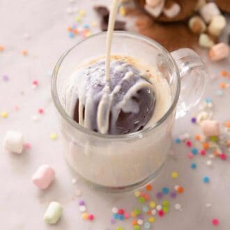A pinterest graphic of hot chocolate bombs