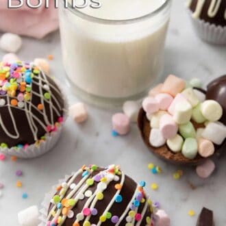 A pinterest graphic of hot chocolate bombs