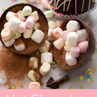 A pinterest graphic of hot chocolate bombs