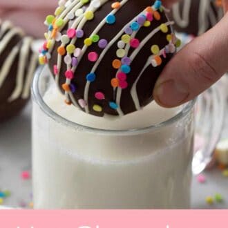 A pinterest graphic of hot chocolate bombs