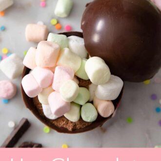 A pinterest graphic of hot chocolate bombs