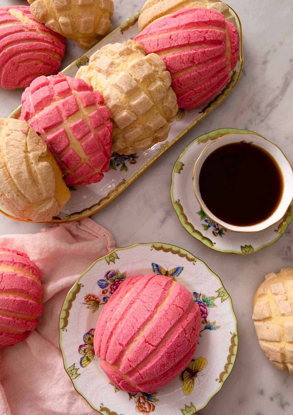 An overhead shot of Pan Dulce and a cup of coffee