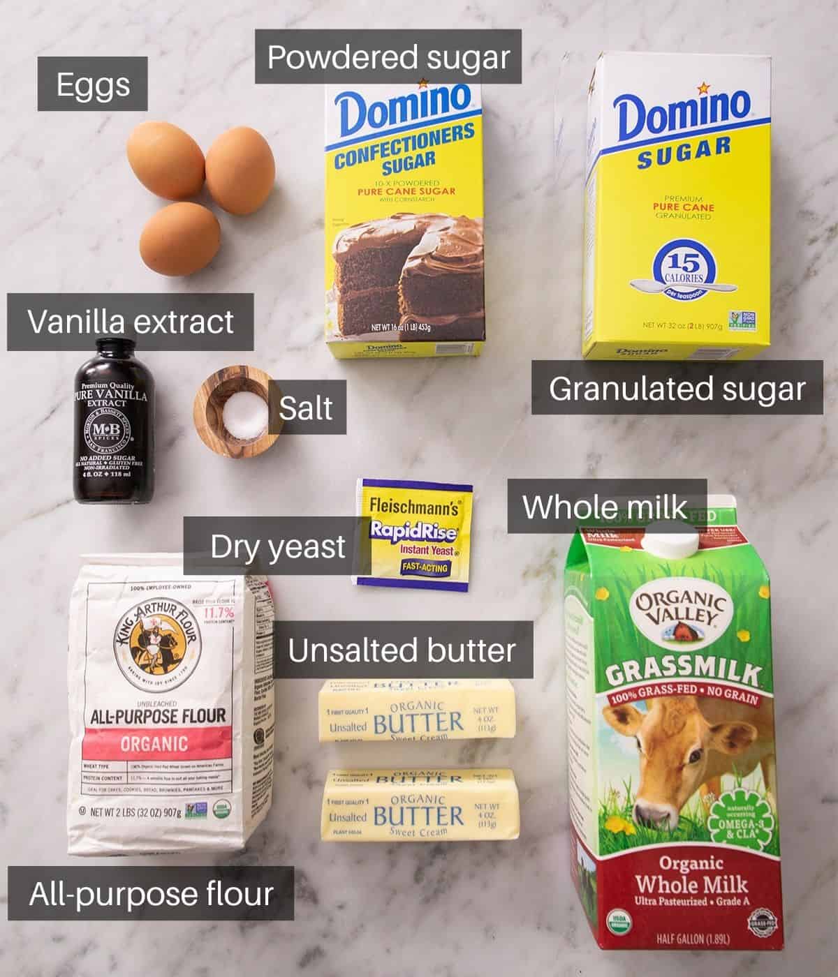 An overhead shot of all the ingredients you need to make Pan Dulce