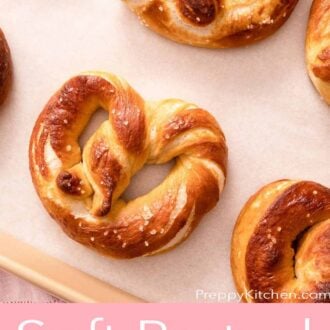 A pinterest graphic of soft pretzels