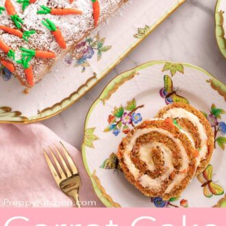 A pinterest graphic of a carrot cake roll