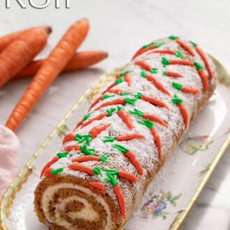 A pinterest graphic of a carrot cake roll