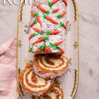 A pinterest graphic of a carrot cake roll